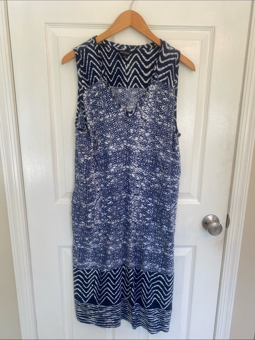 Lucky Brand Navy & White Zigzag Print Midi Dress pockets!